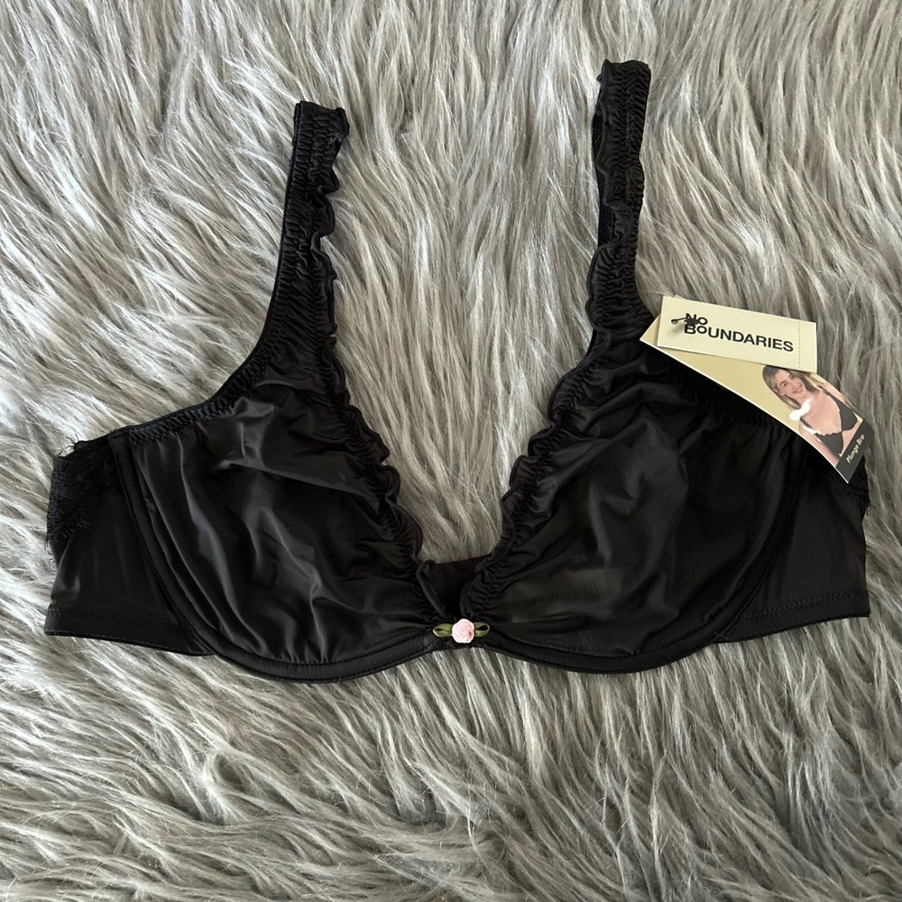 No Boundaries Unlined Bra Womens Size 36B Black Mesh Sheer Underwire Unpadded